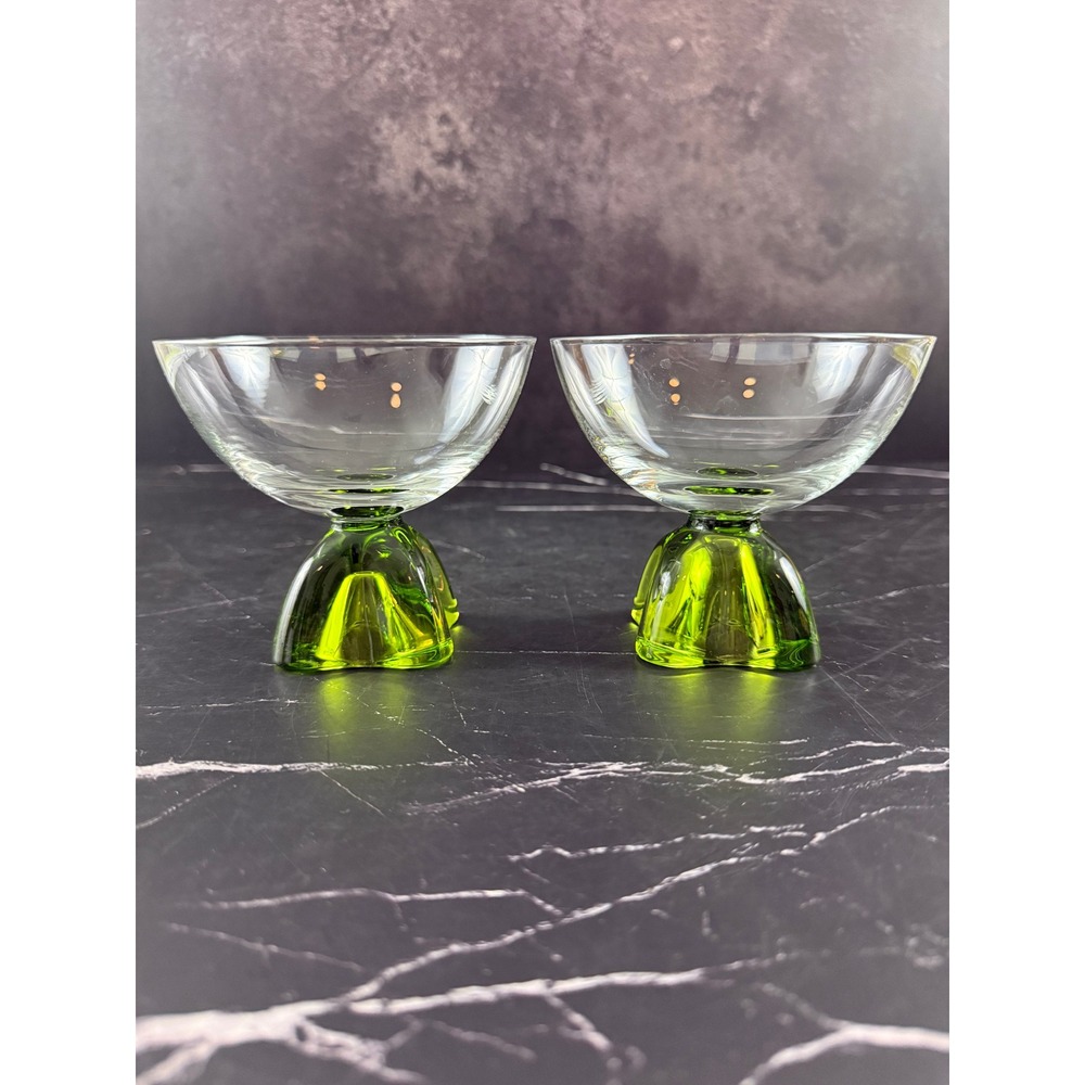 VTG PAIR (2) Fostoria Capri Green Champagne Sherbet Glass 3.75in Hand Blown